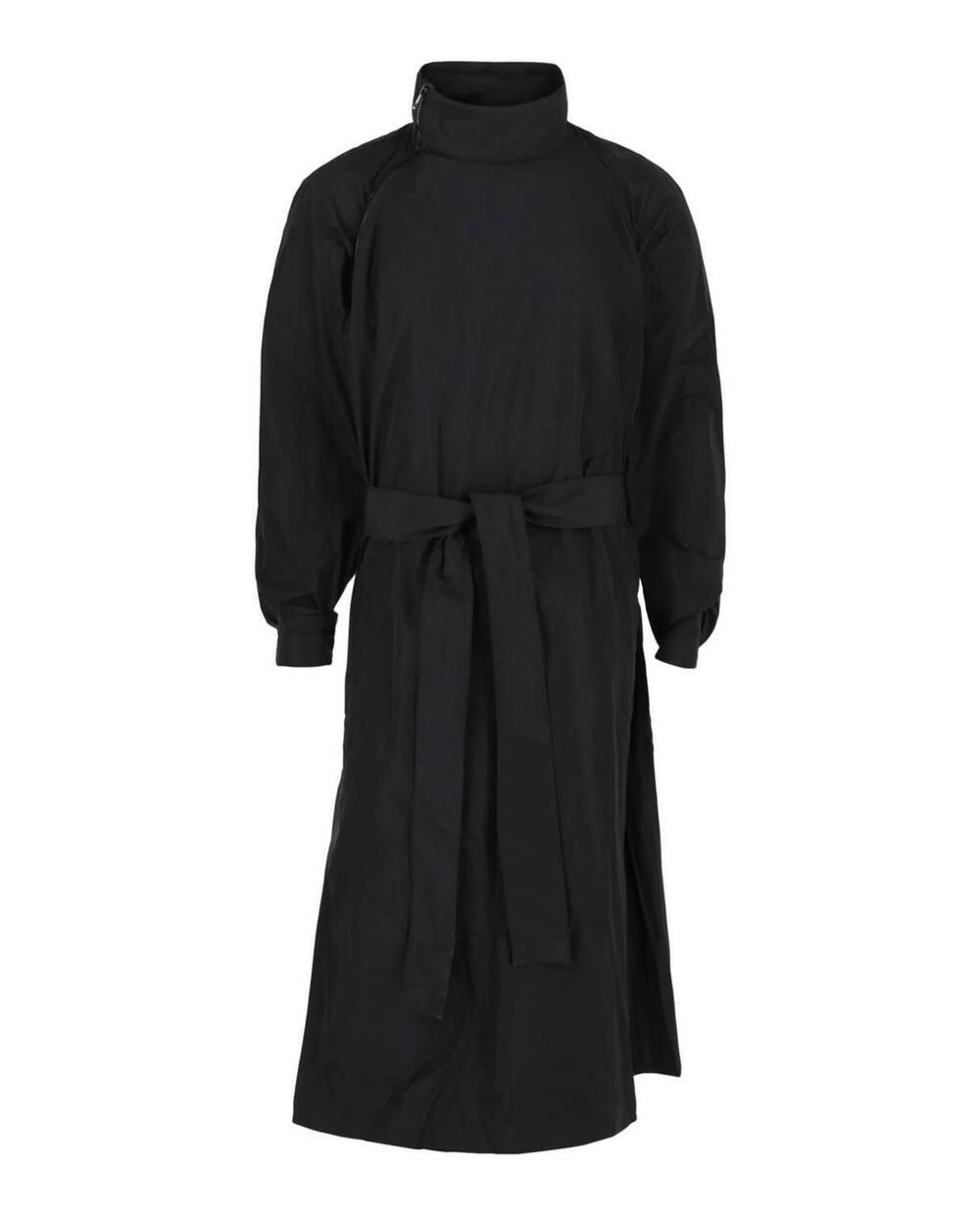 NEW SALVATORE FERRAGAMO men's asymmetrical zip-detail belted trench coat in blac